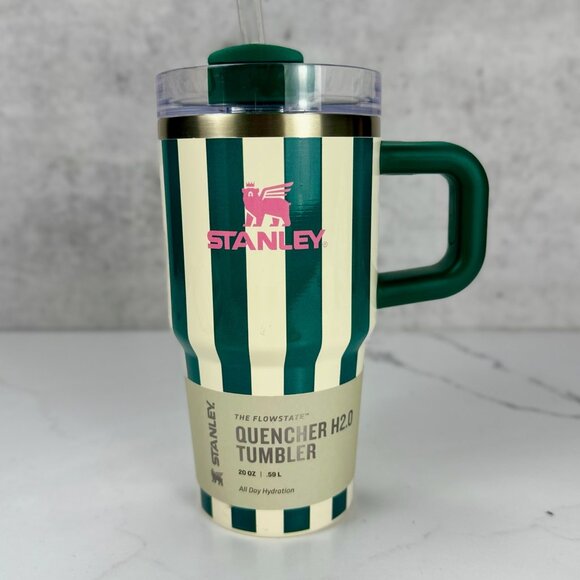 Stanley Oasis Collection 20oz Flowstate Tumbler Emerald Cabana Gloss Stripes - Picture 1 of 5